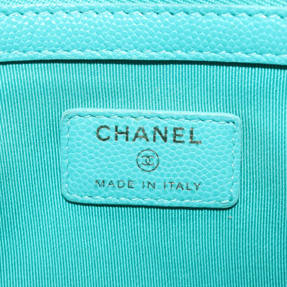 CHANEL Clutch Bag Caviar Skin Turquoise Blue CC 83807A