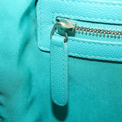 CHANEL Clutch Bag Caviar Skin Turquoise Blue CC 83807A