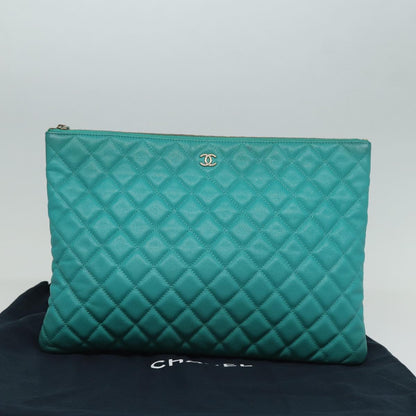 CHANEL Clutch Bag Caviar Skin Turquoise Blue CC 83807A