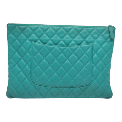 CHANEL Clutch Bag Caviar Skin Turquoise Blue CC 83807A