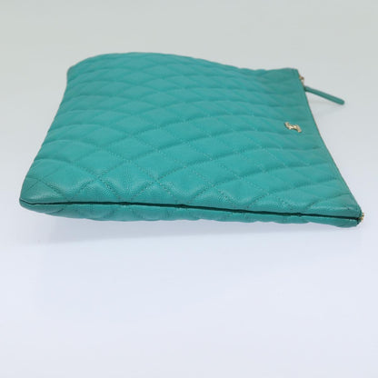 CHANEL Clutch Bag Caviar Skin Turquoise Blue CC 83807A