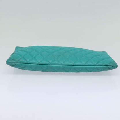 CHANEL Clutch Bag Caviar Skin Turquoise Blue CC 83807A