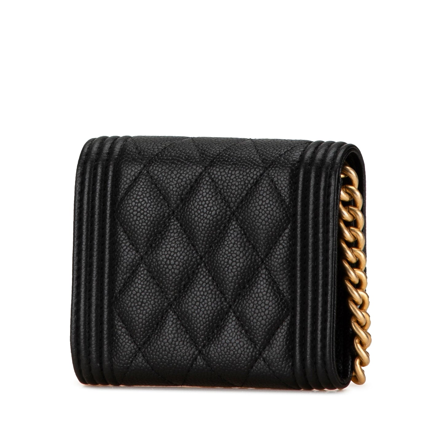 Chanel Sac Quilted Caviar Boy Card Holder with Chain