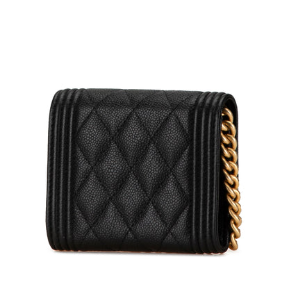 Black Chanel Quilted Caviar Boy Card Holder with Chain Crossbody Bag