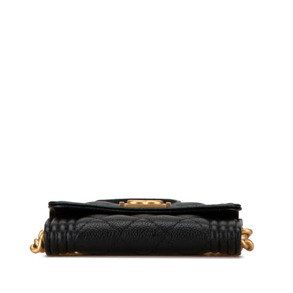 Chanel Sac Quilted Caviar Boy Card Holder with Chain