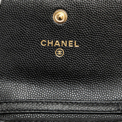 Black Chanel Quilted Caviar Boy Card Holder with Chain Crossbody Bag