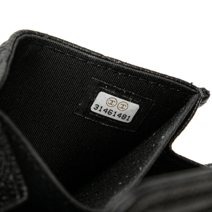 Black Chanel Quilted Caviar Boy Card Holder with Chain Crossbody Bag