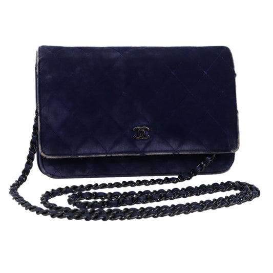 CHANEL Chain Shoulder Bag Moquette Navy CC 84139