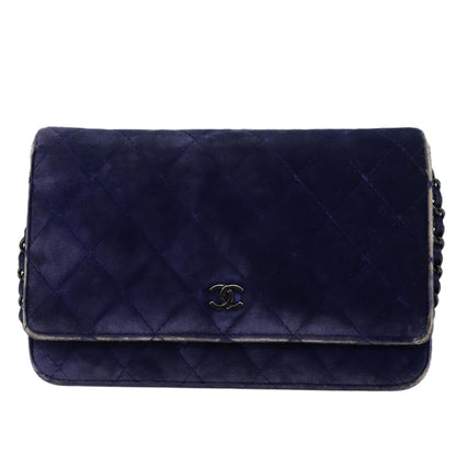 CHANEL Chain Shoulder Bag Moquette Navy CC 84139