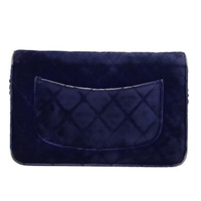CHANEL Chain Shoulder Bag Moquette Navy CC 84139