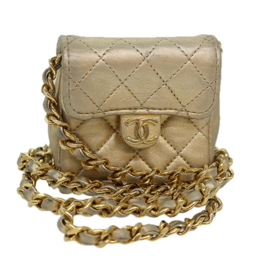 CHANEL Mini Matelasse Chain Shoulder Bag Lamb Skin Gold Tone CC 84205A