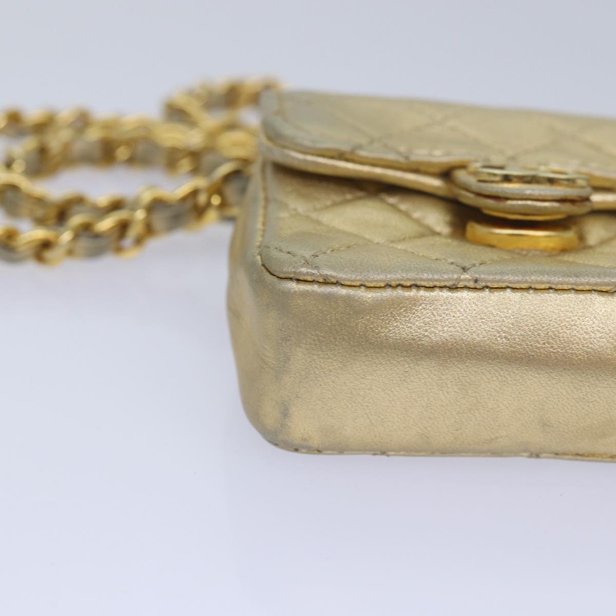 CHANEL Mini Matelasse Chain Shoulder Bag Lamb Skin Gold Tone CC 84205A