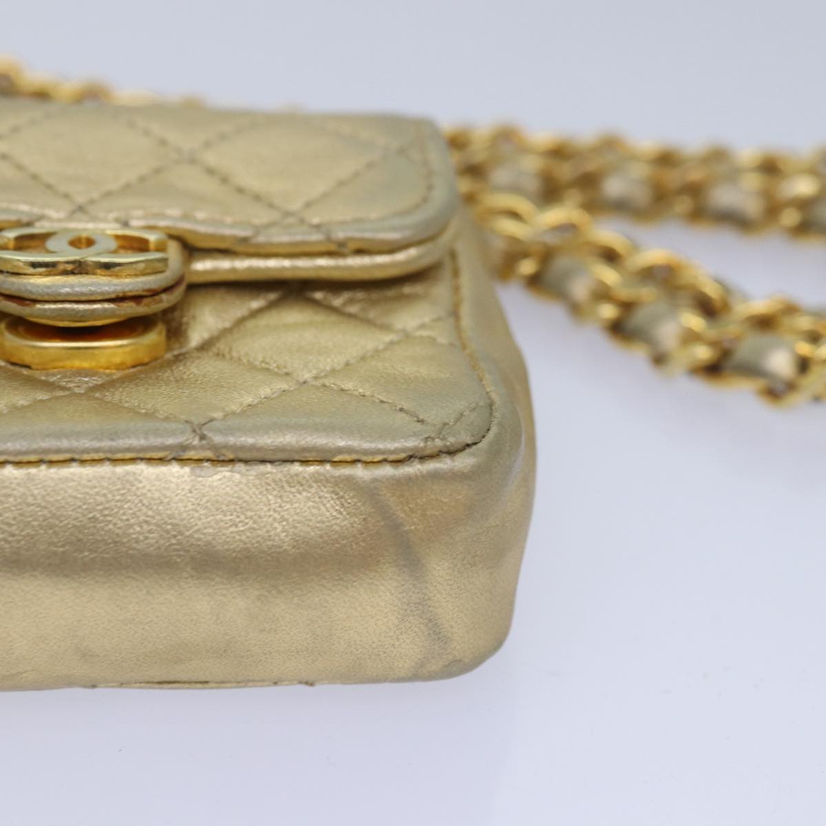 CHANEL Mini Matelasse Chain Shoulder Bag Lamb Skin Gold Tone CC 84205A