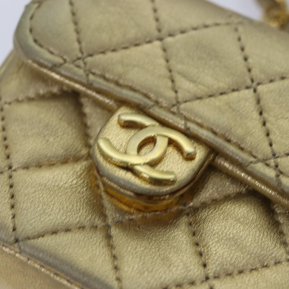 CHANEL Mini Matelasse Chain Shoulder Bag Lamb Skin Gold Tone CC 84205A