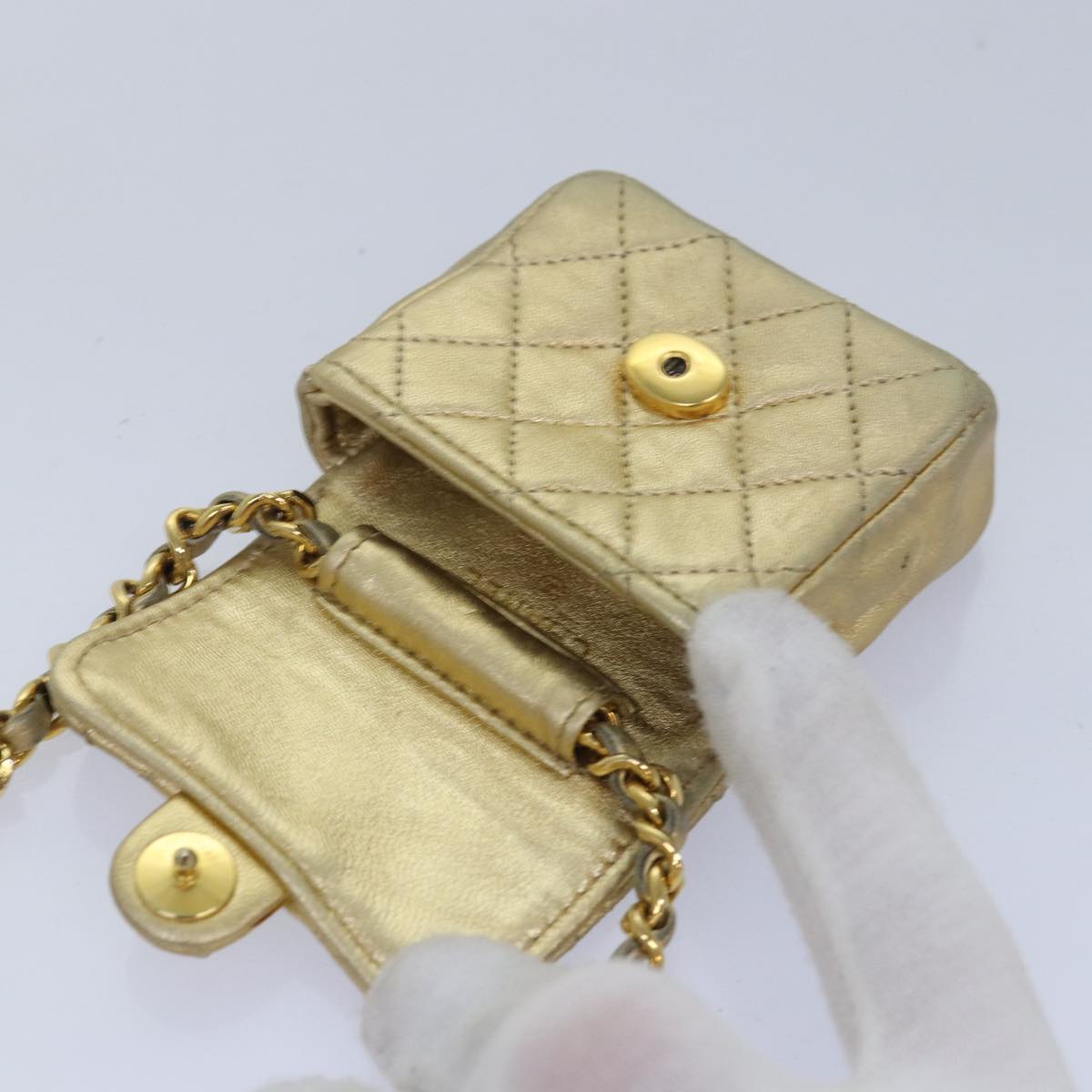 CHANEL Mini Matelasse Chain Shoulder Bag Lamb Skin Gold Tone CC 84205A
