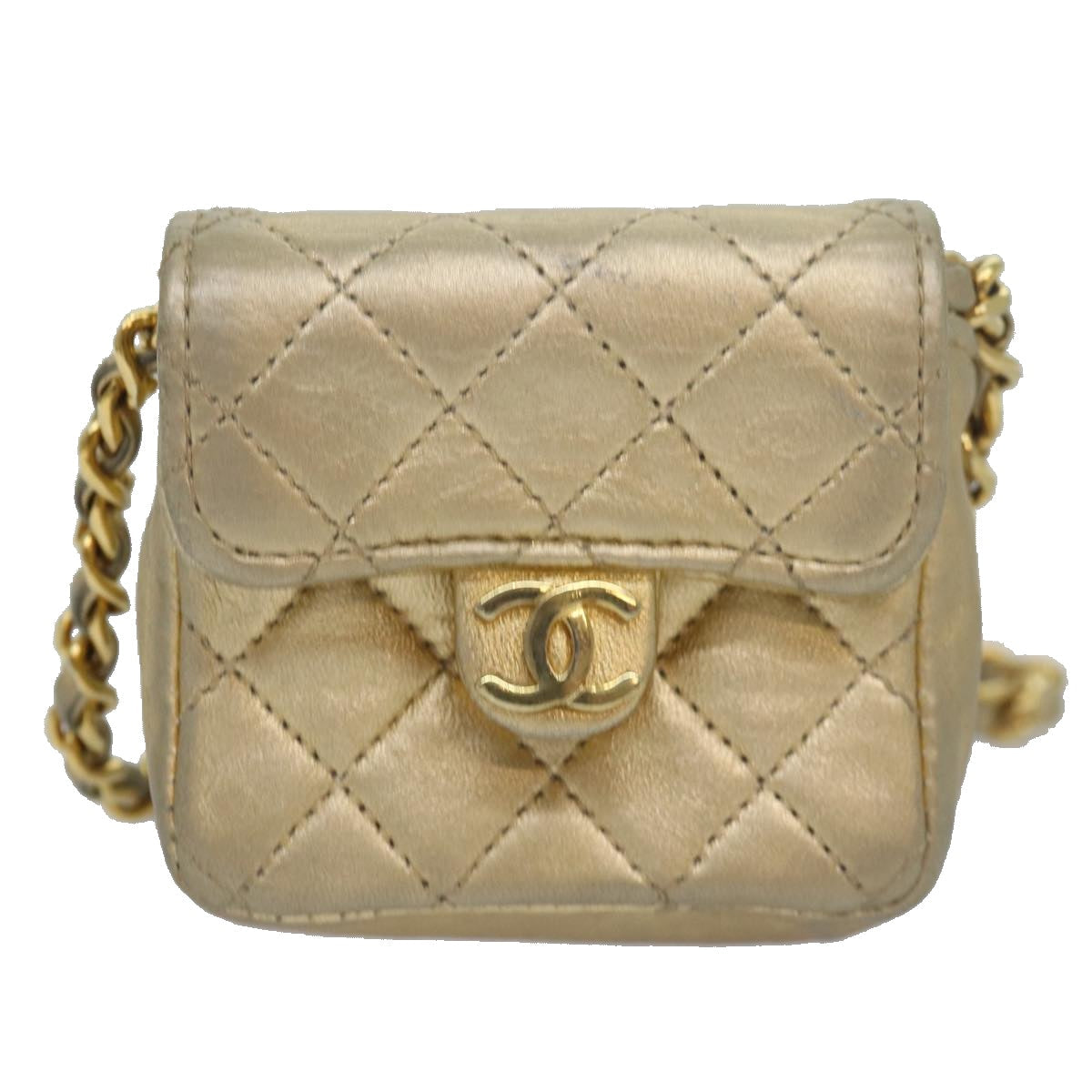 CHANEL Mini Matelasse Chain Shoulder Bag Lamb Skin Gold Tone CC 84205A