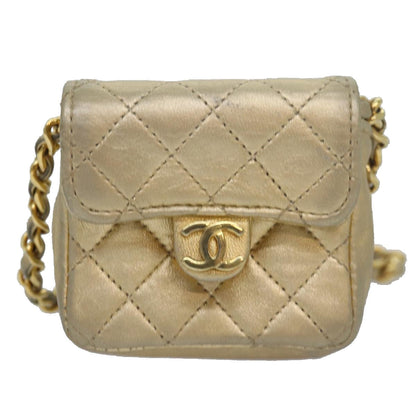 CHANEL Mini Matelasse Chain Shoulder Bag Lamb Skin Gold Tone CC 84205A