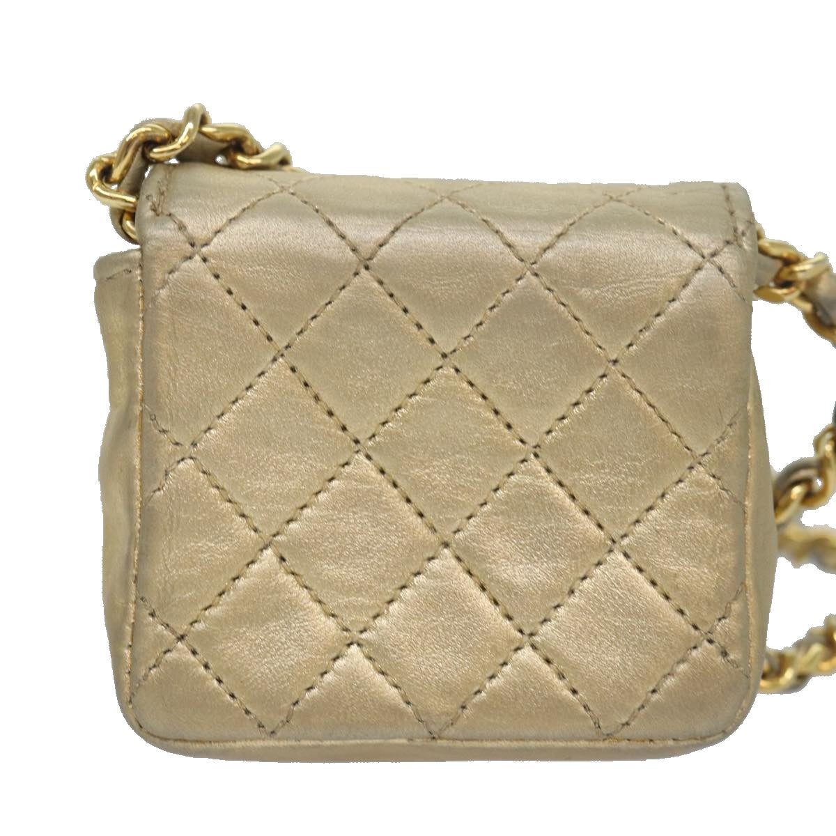 CHANEL Mini Matelasse Chain Shoulder Bag Lamb Skin Gold Tone CC 84205A