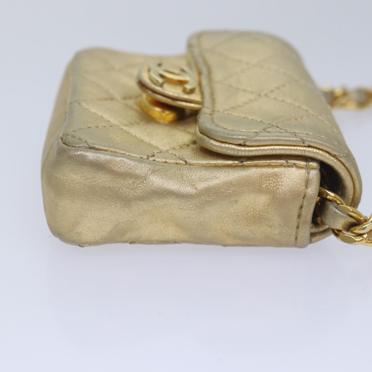 CHANEL Mini Matelasse Chain Shoulder Bag Lamb Skin Gold Tone CC 84205A