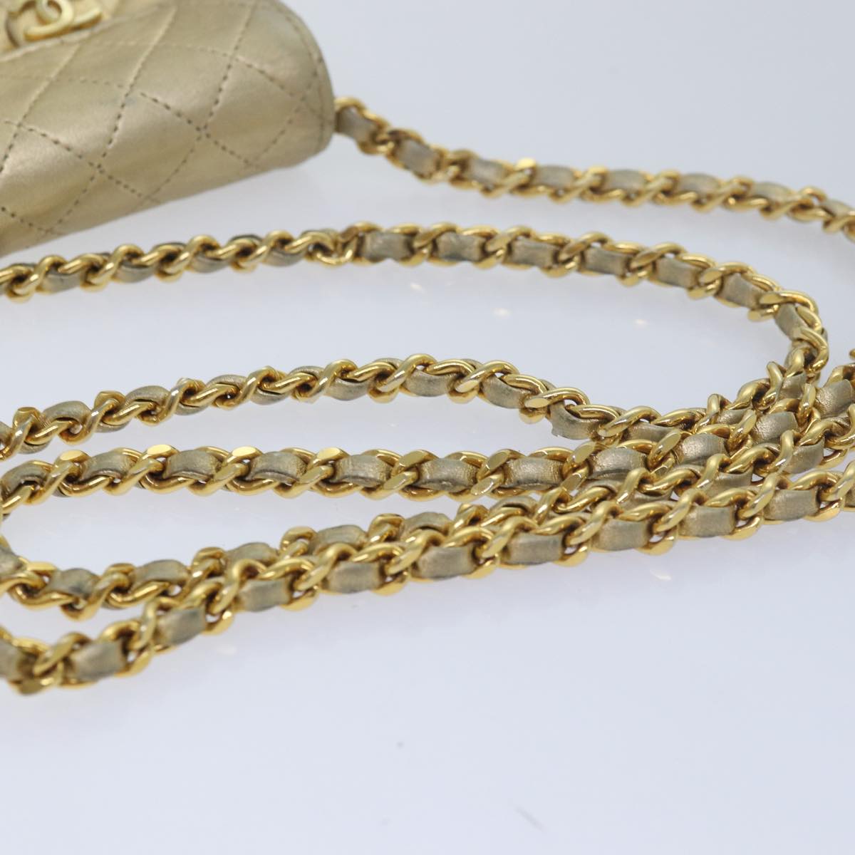 CHANEL Mini Matelasse Chain Shoulder Bag Lamb Skin Gold Tone CC 84205A