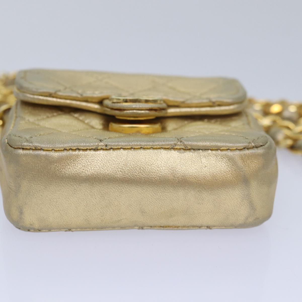 CHANEL Mini Matelasse Chain Shoulder Bag Lamb Skin Gold Tone CC 84205A