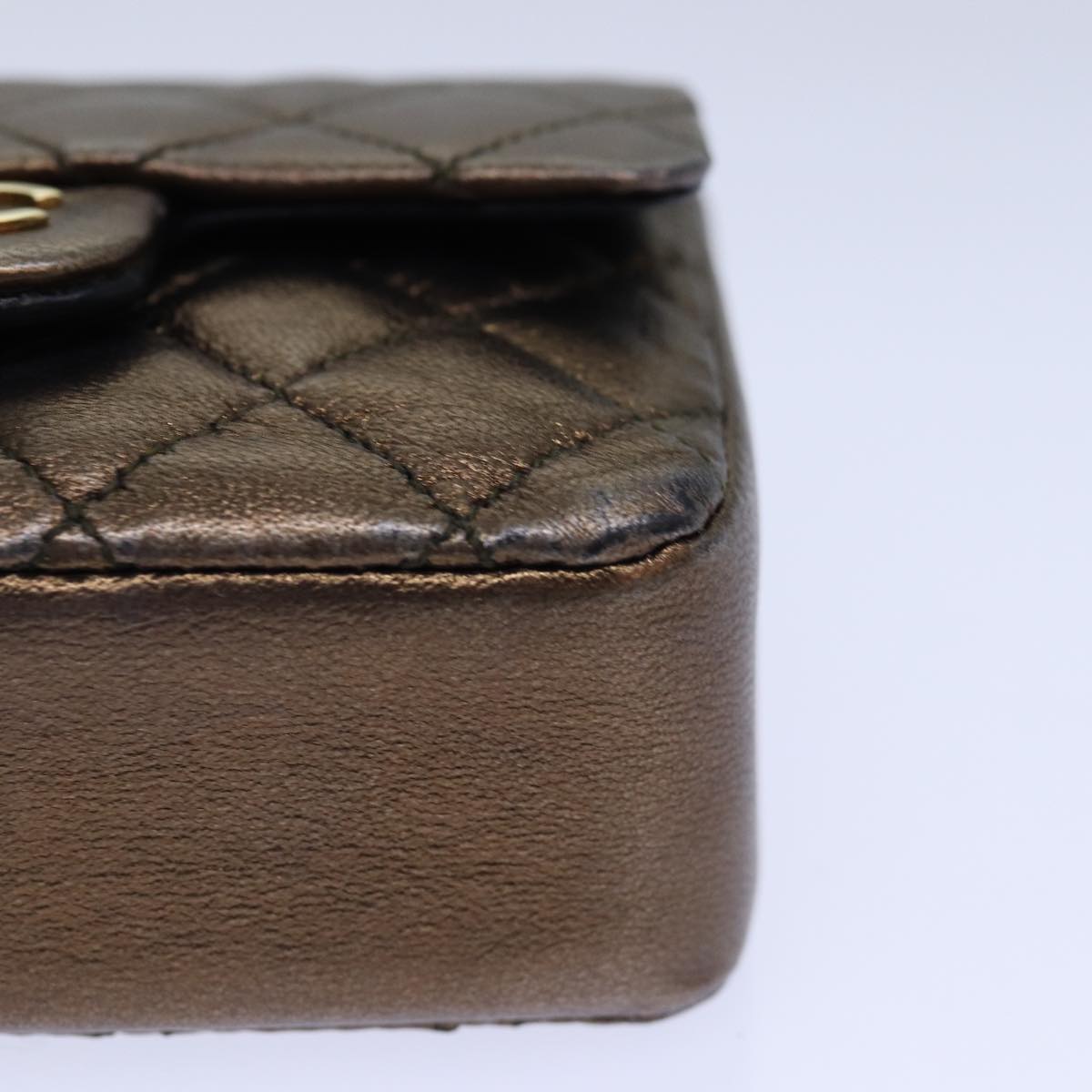 CHANEL Mini Matelasse Chain Pouch Lamb Skin Gold Tone CC 84490