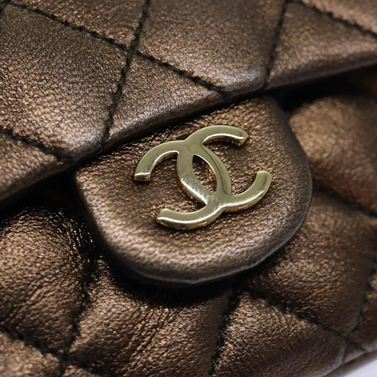 CHANEL Mini Matelasse Chain Pouch Lamb Skin Gold Tone CC 84490