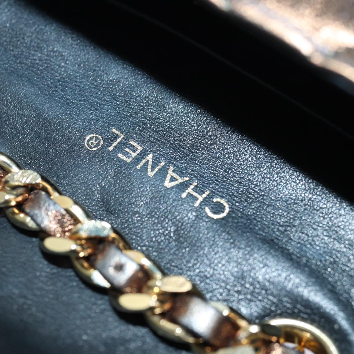 CHANEL Mini Matelasse Chain Pouch Lamb Skin Gold Tone CC 84490