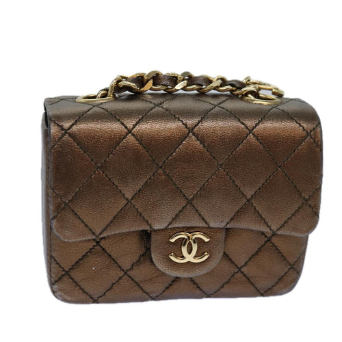 CHANEL Mini Matelasse Chain Pouch Lamb Skin Gold Tone CC 84490