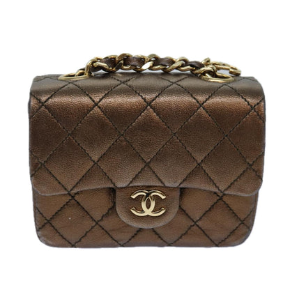 CHANEL Mini Matelasse Chain Pouch Lamb Skin Gold Tone CC 84490