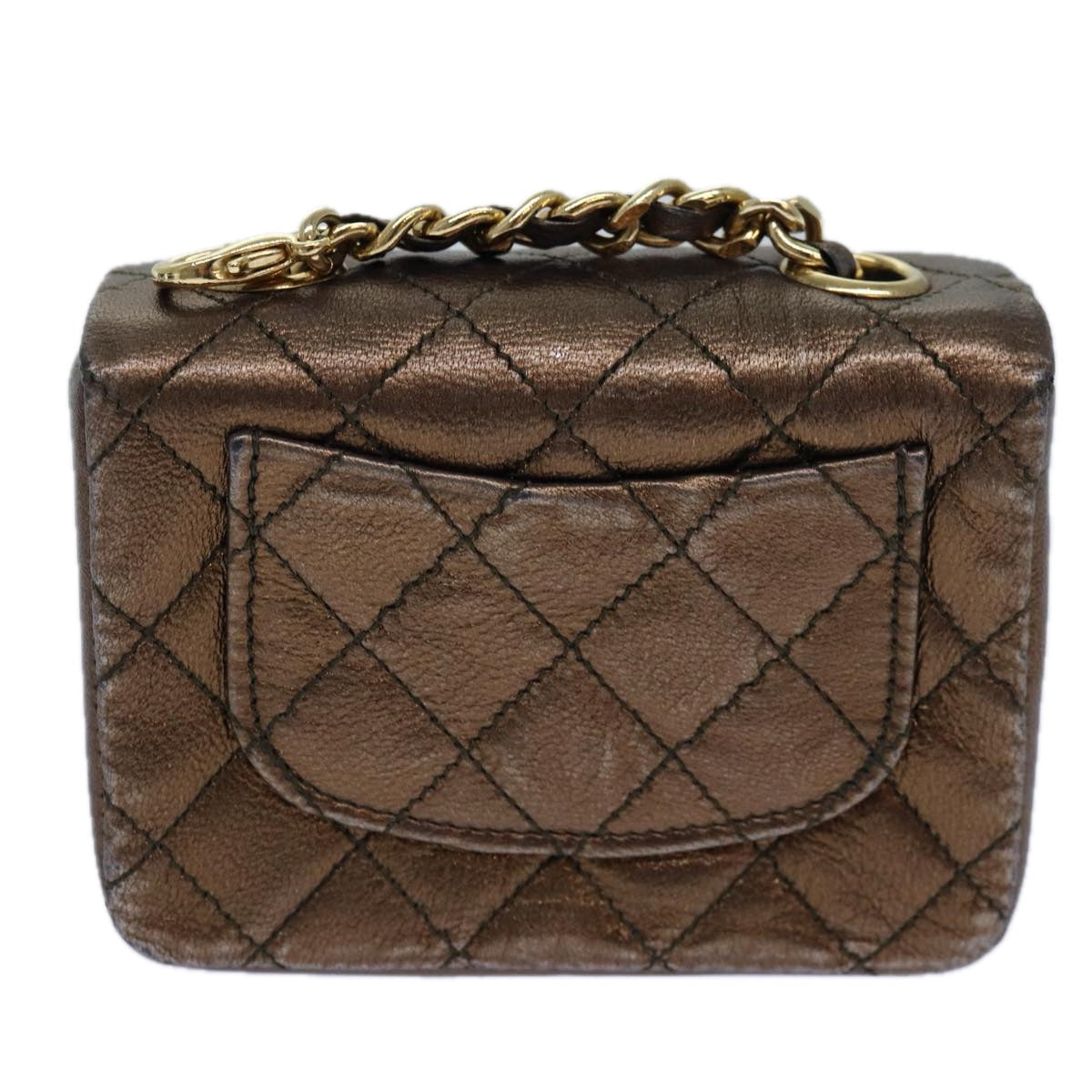 CHANEL Mini Matelasse Chain Pouch Lamb Skin Gold Tone CC 84490