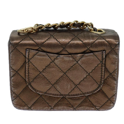 CHANEL Mini Matelasse Chain Pouch Lamb Skin Gold Tone CC 84490
