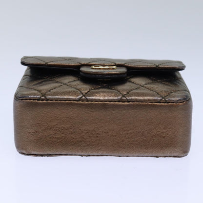 CHANEL Mini Matelasse Chain Pouch Lamb Skin Gold Tone CC 84490