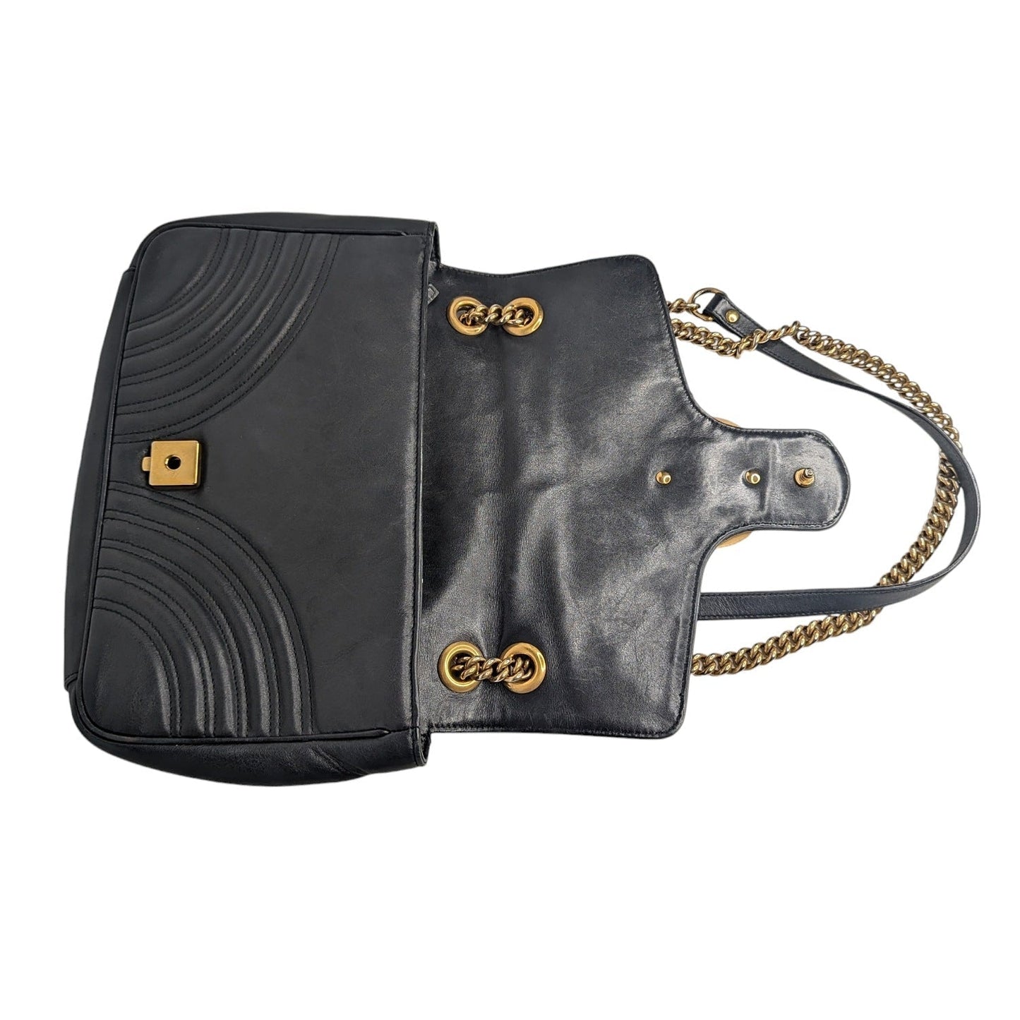 Gucci Black Chevron Quilted GG Marmont Medium Shoulder Bag