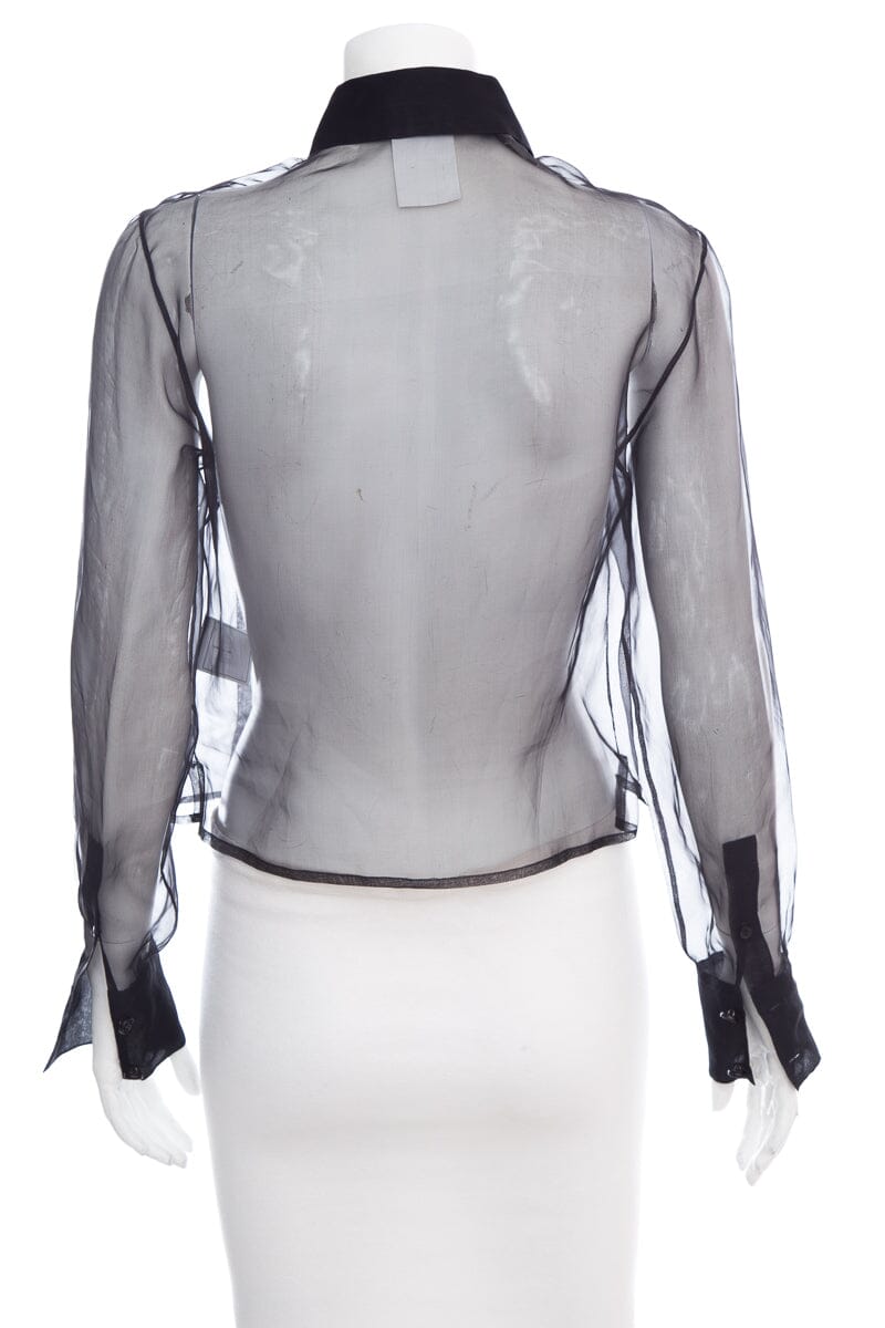 Chanel Black Silk Long Sleeve Mesh Blouse SZ 36