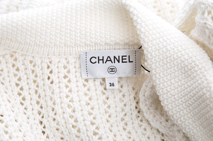 Chanel White Knit Cardigan Sweater SZ 36
