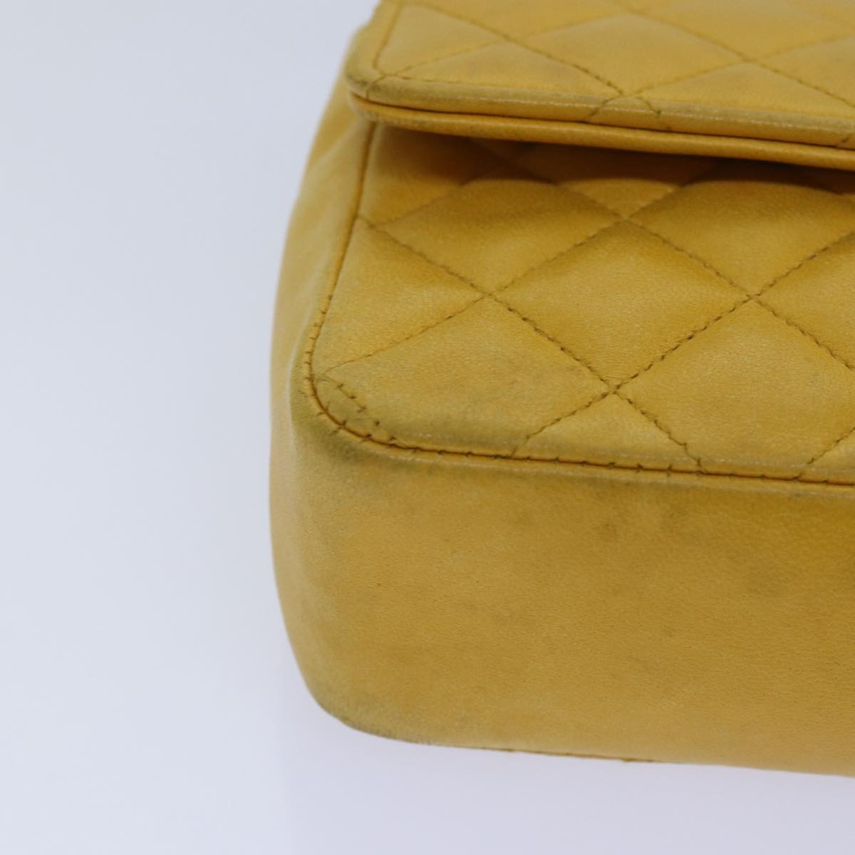 CHANEL Mini Matelasse Chain Shoulder Bag Lamb Skin Yellow Gold CC 85920