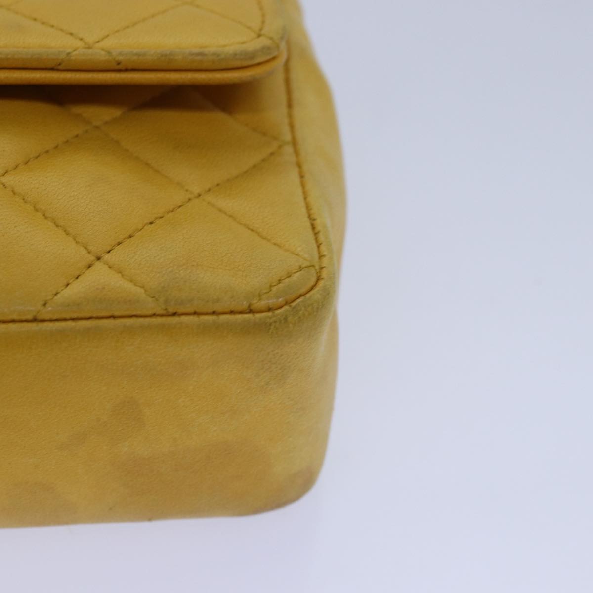 CHANEL Mini Matelasse Chain Shoulder Bag Lamb Skin Yellow Gold CC 85920