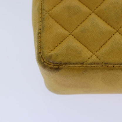 CHANEL Mini Matelasse Chain Shoulder Bag Lamb Skin Yellow Gold CC 85920