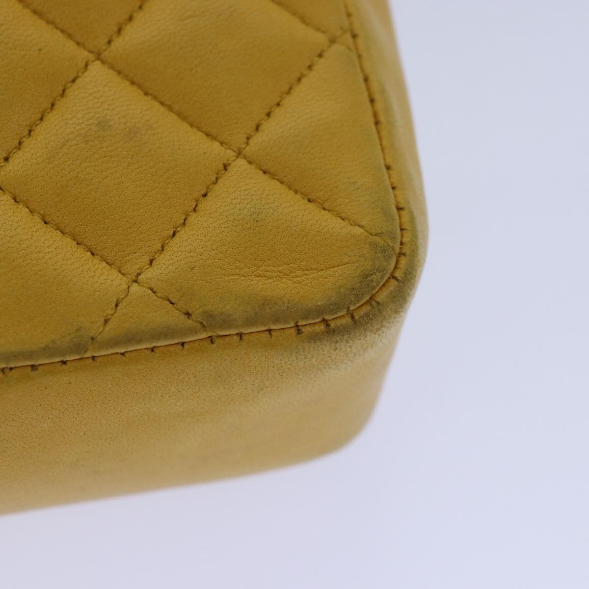 CHANEL Mini Matelasse Chain Shoulder Bag Lamb Skin Yellow Gold CC 85920