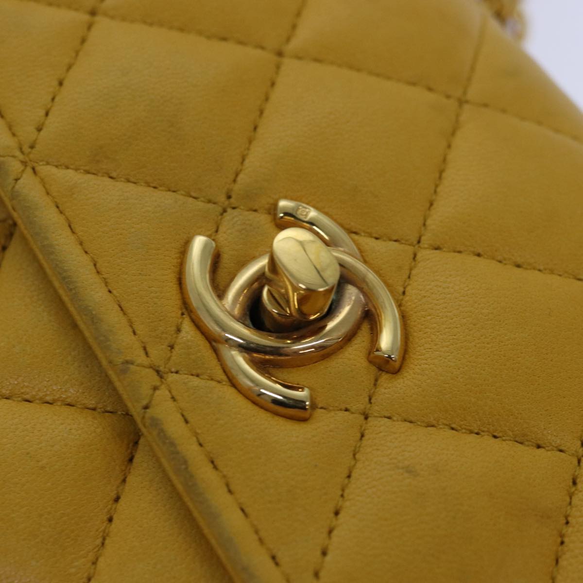 CHANEL Mini Matelasse Chain Shoulder Bag Lamb Skin Yellow Gold CC 85920