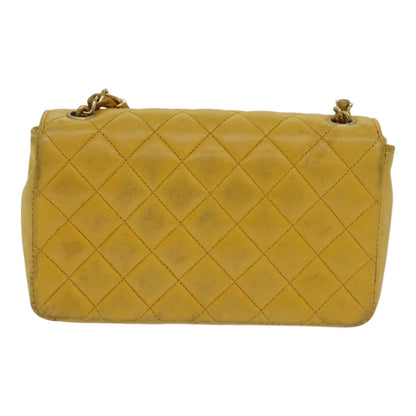 CHANEL Mini Matelasse Chain Shoulder Bag Lamb Skin Yellow Gold CC 85920