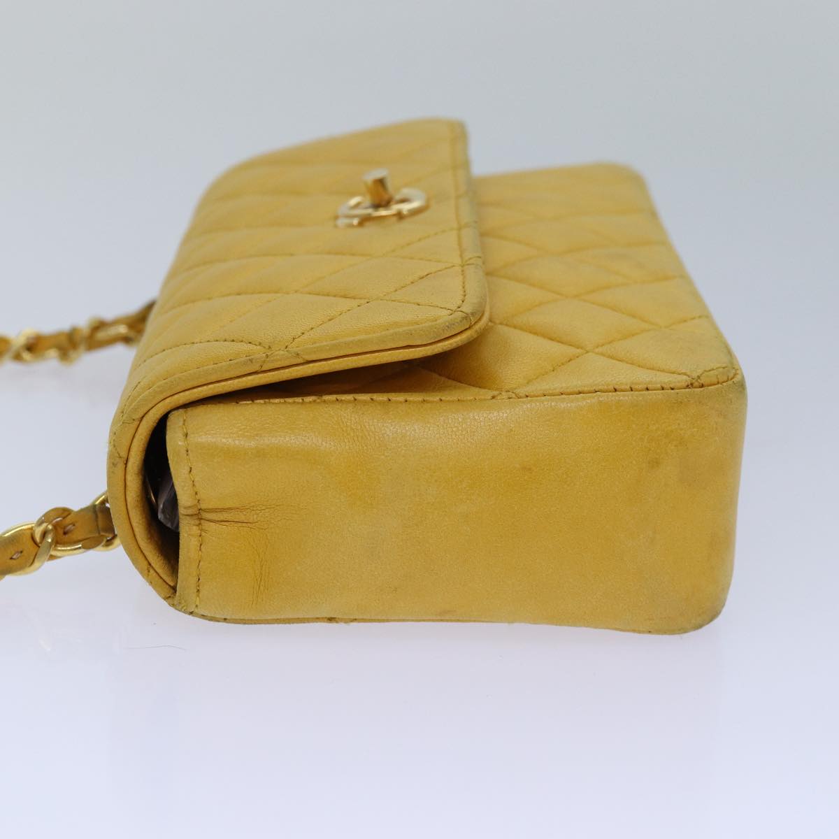 CHANEL Mini Matelasse Chain Shoulder Bag Lamb Skin Yellow Gold CC 85920