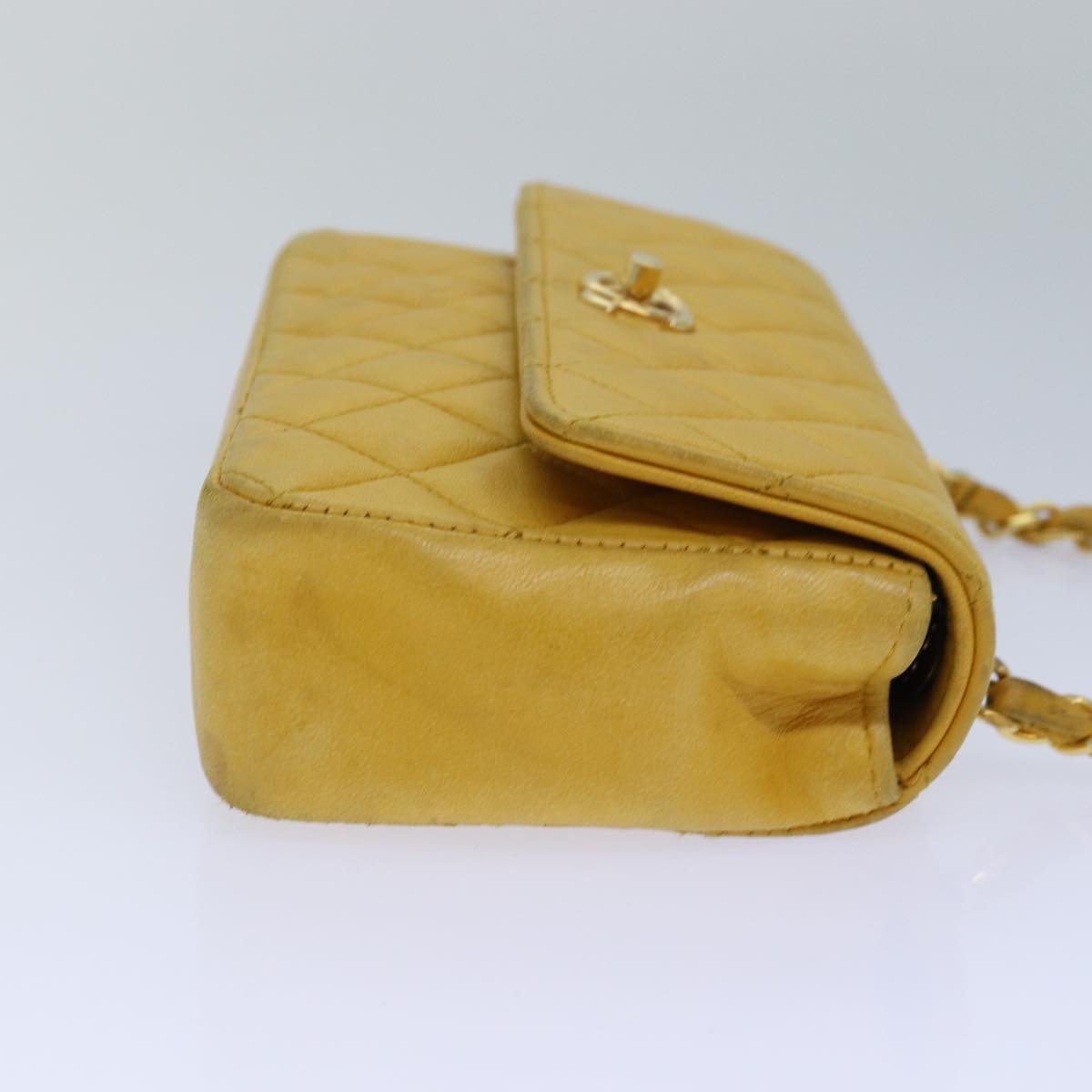 CHANEL Mini Matelasse Chain Shoulder Bag Lamb Skin Yellow Gold CC 85920