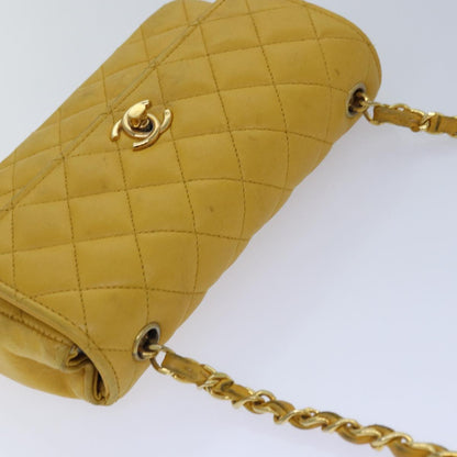 CHANEL Mini Matelasse Chain Shoulder Bag Lamb Skin Yellow Gold CC 85920