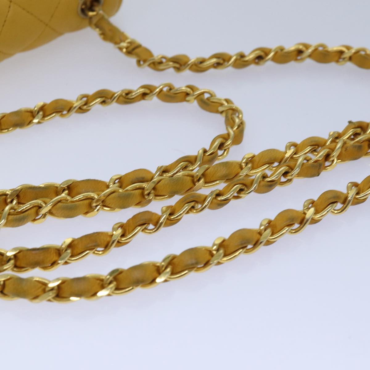 CHANEL Mini Matelasse Chain Shoulder Bag Lamb Skin Yellow Gold CC 85920