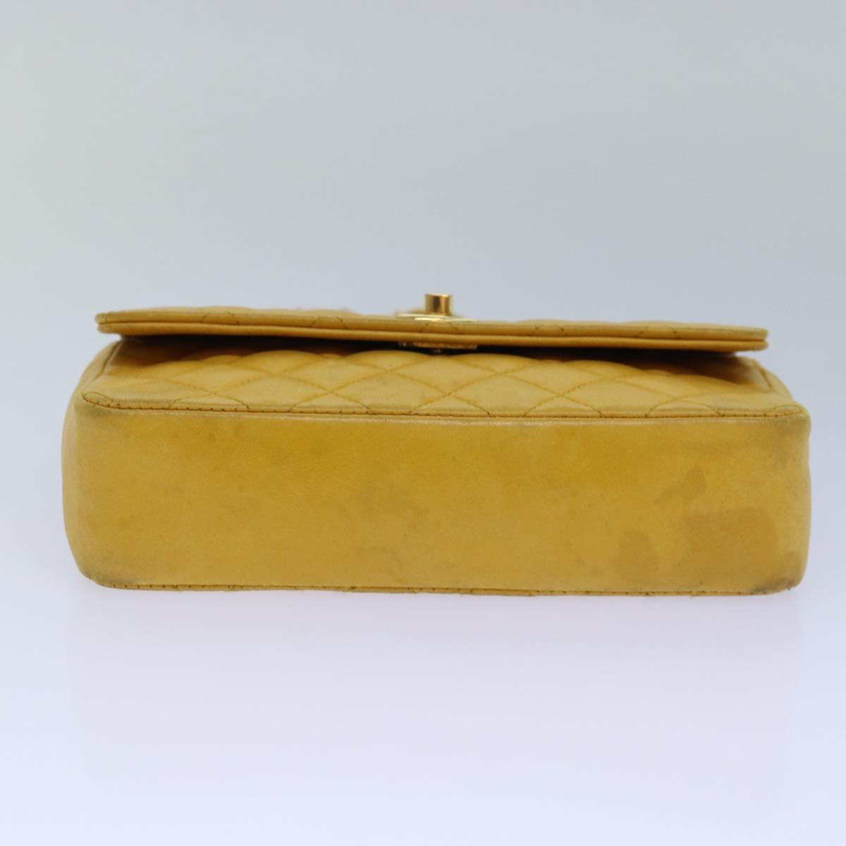 CHANEL Mini Matelasse Chain Shoulder Bag Lamb Skin Yellow Gold CC 85920