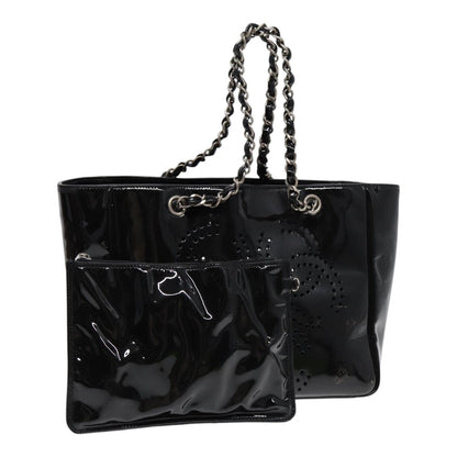 CHANEL Chain Tote Bag Patent leather Black Silver CC 86039