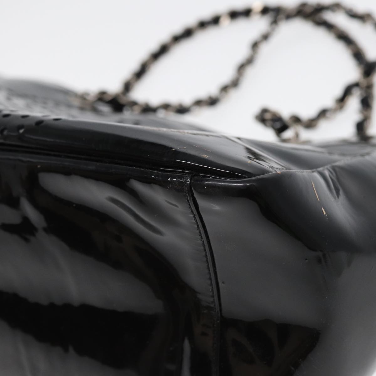 CHANEL Chain Tote Bag Patent leather Black Silver CC 86039