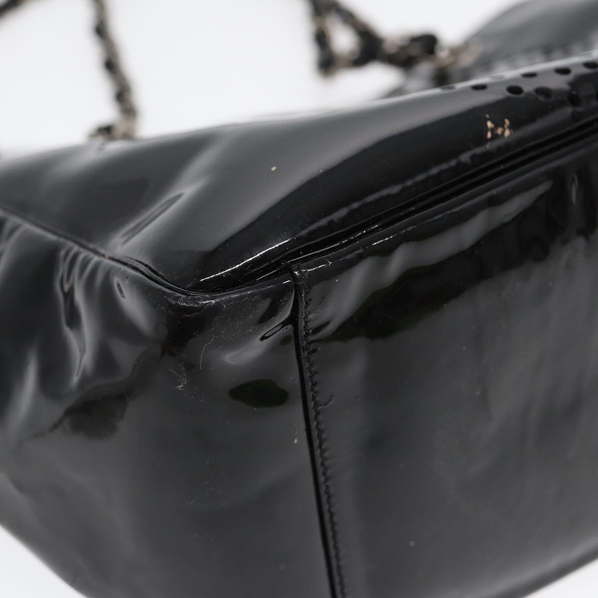 CHANEL Chain Tote Bag Patent leather Black Silver CC 86039